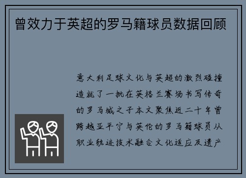 曾效力于英超的罗马籍球员数据回顾